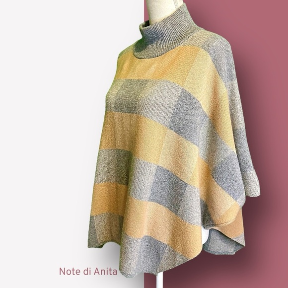 NWT Note di Anita Women's Gray and Tan Checkered Wool Blend Sweater Cape OS - Picture 5 of 12